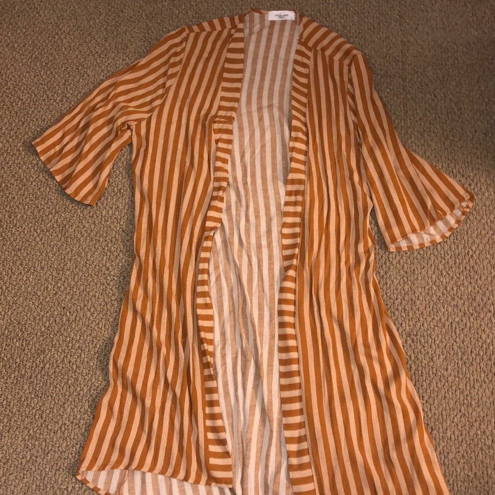 Carly Jean Los Angeles Striped Kimono in Orange and White